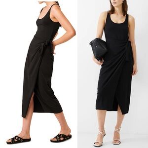 French Connection Zena Jersey Black Midi Wrap Dress Women’s Size 4